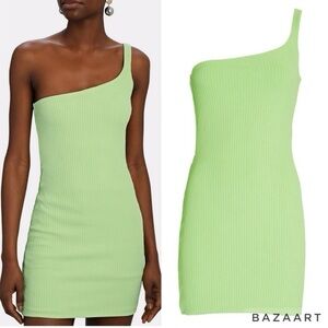 NWT GAUGE81 Erla One Shoulder Rib Knit Mini Dress Size XL Pistachio color